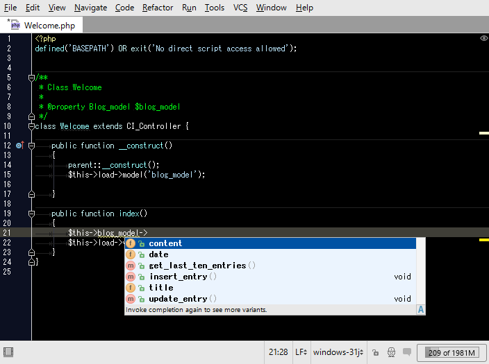 add phpdoc comment @property Blog_model $blog_model