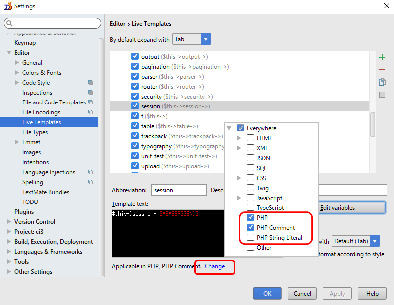 phpstorm livetemplate setting changesitu waku