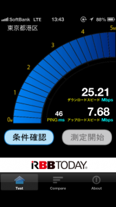 泉岳寺 LTE 速度 softbank