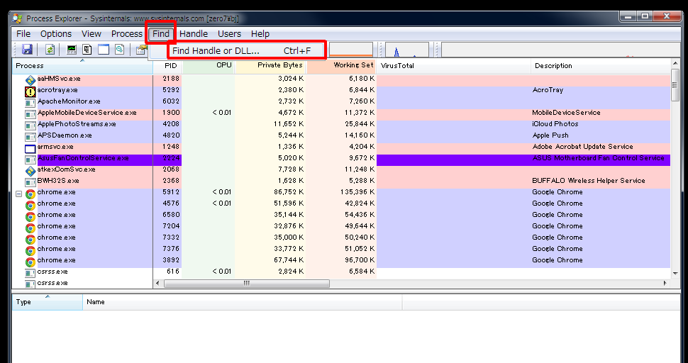 Process Explorer(Find Handle or DLL)