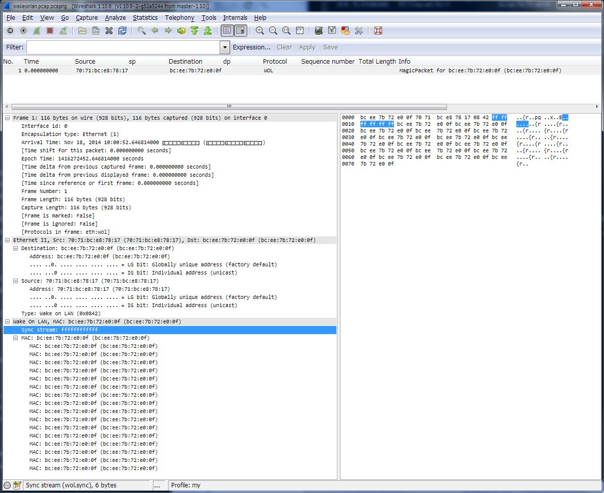 Wake-on-LAN magicpacket　capture