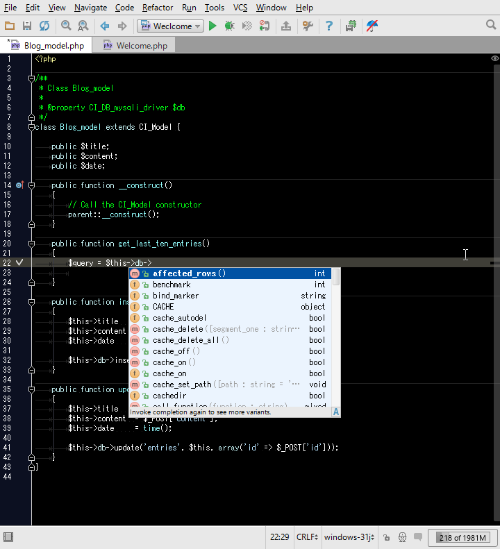 PhpStorm CodeIgniter3 $this->db  autocomplete